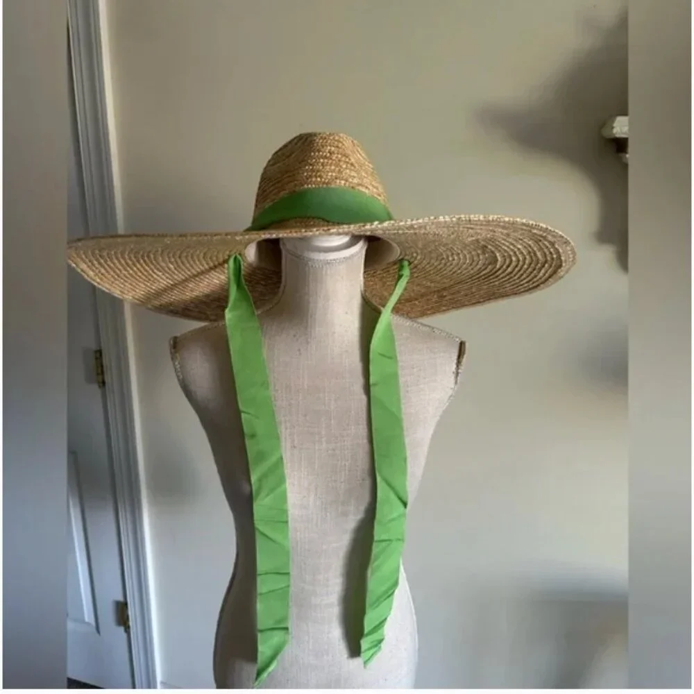 Free People NWT Straw Wide Brim lime green women’s hat